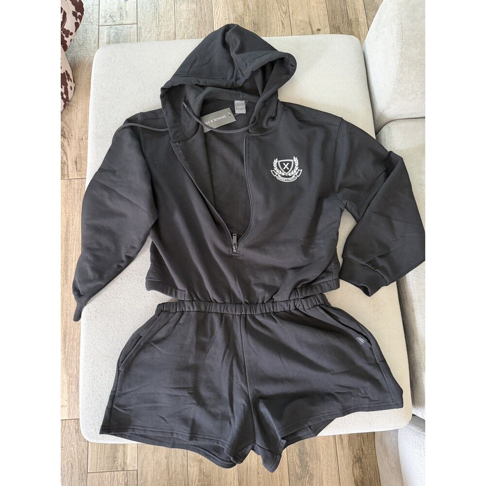 Savage X Fenty Hooded Jumpsuit One Piece shorts backless quarter zip Size S